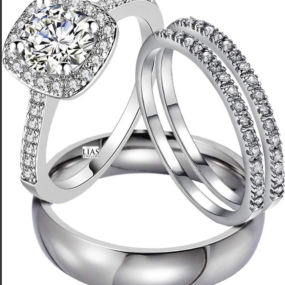New 18k white gold wedding ring set and men’s band ( his and hers )